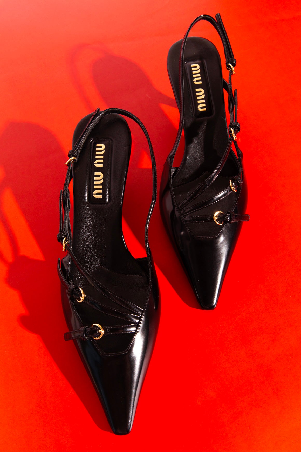 MIU MIU Black Buckled Slingback Kitten Heels (Sz. 39)