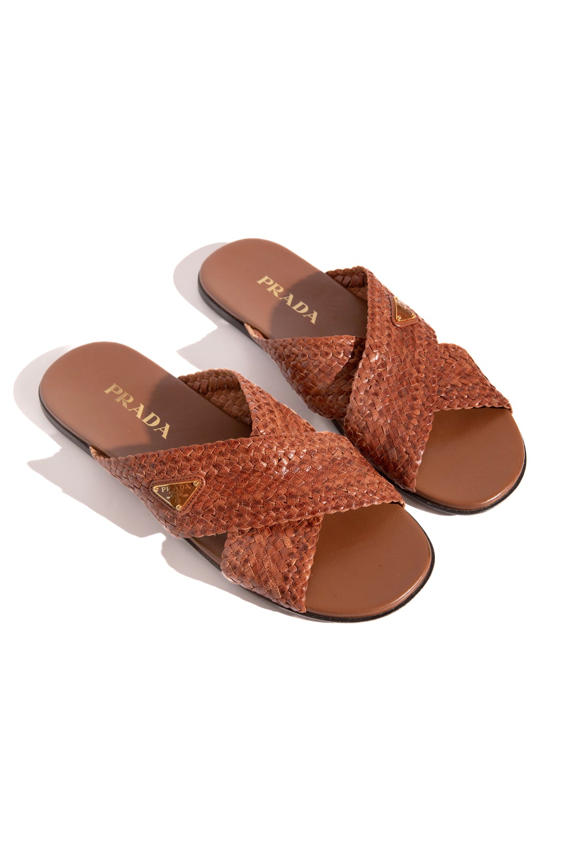 PRADA Borwn Woven Cross Strap Sandals (Sz. 38)