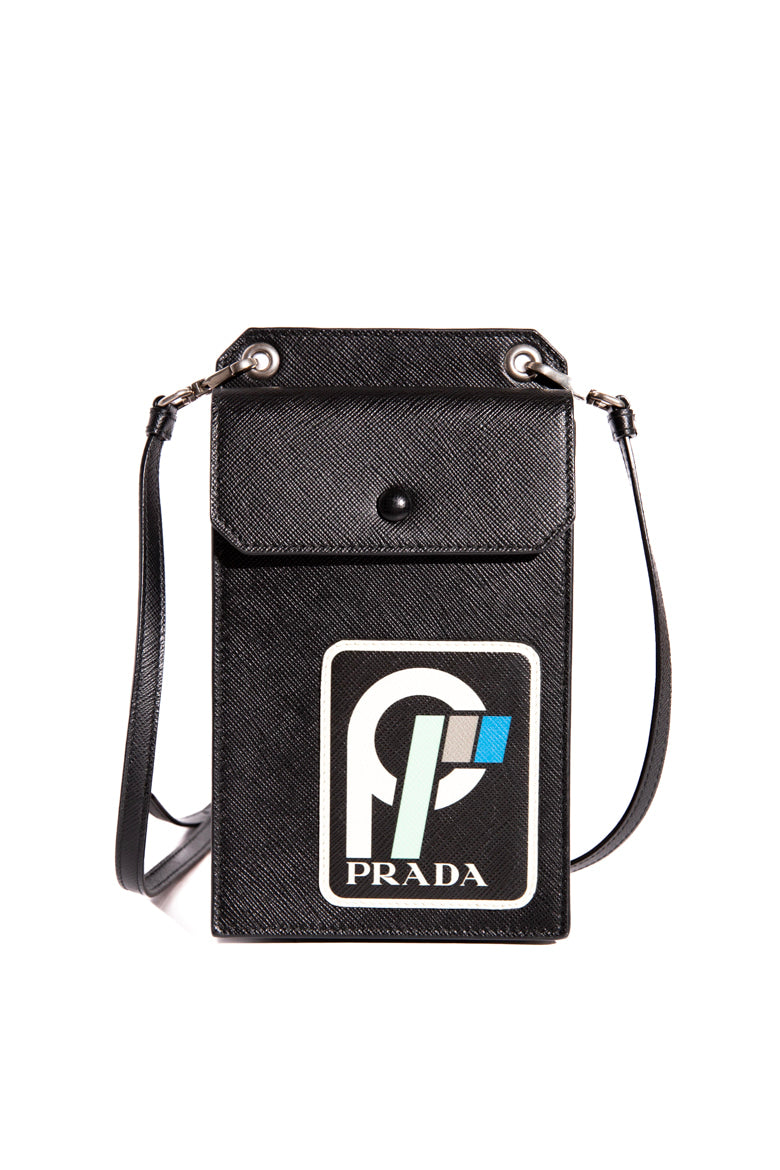 PRADA Black Saffiano Patch Crossbody Phone Case