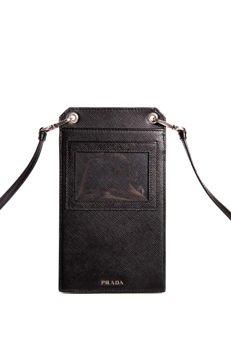 PRADA Black Saffiano Patch Crossbody Phone Case