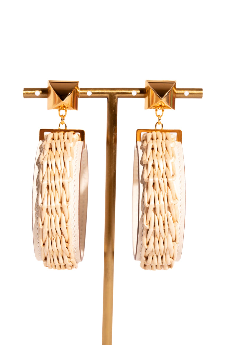 HERMES Raffia Medor Picnic Hoop Earrings