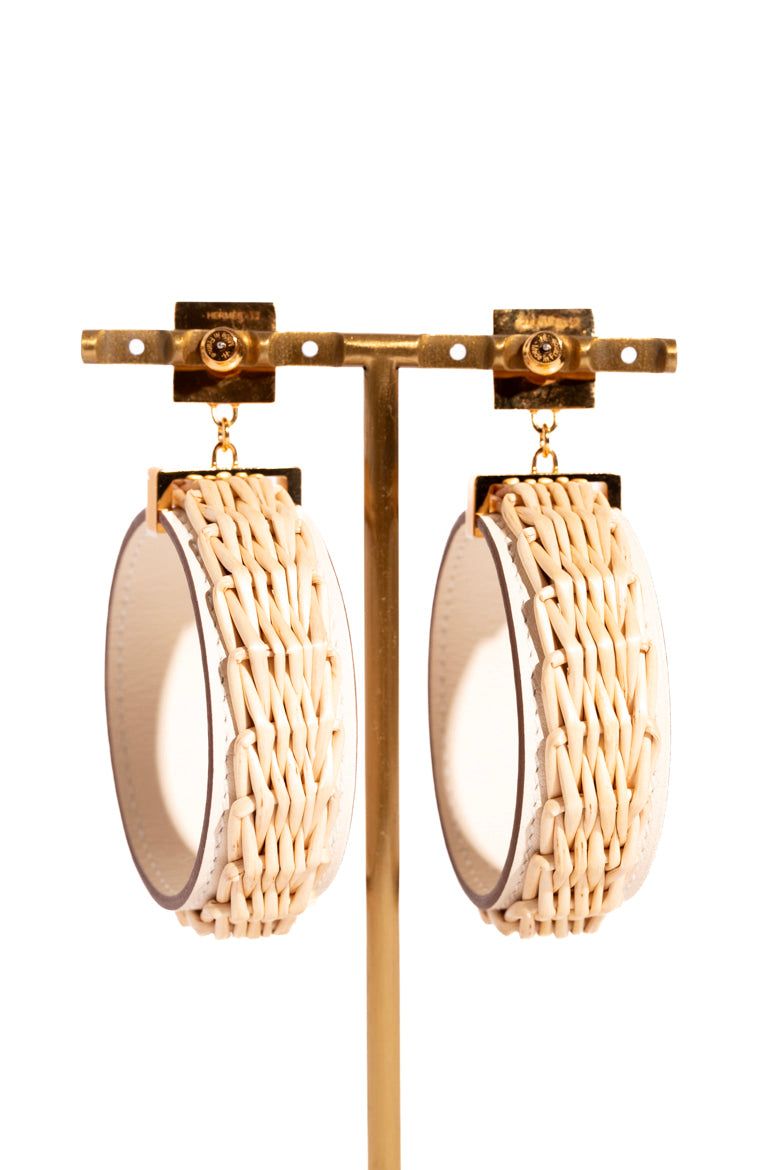 HERMES Raffia Medor Picnic Hoop Earrings