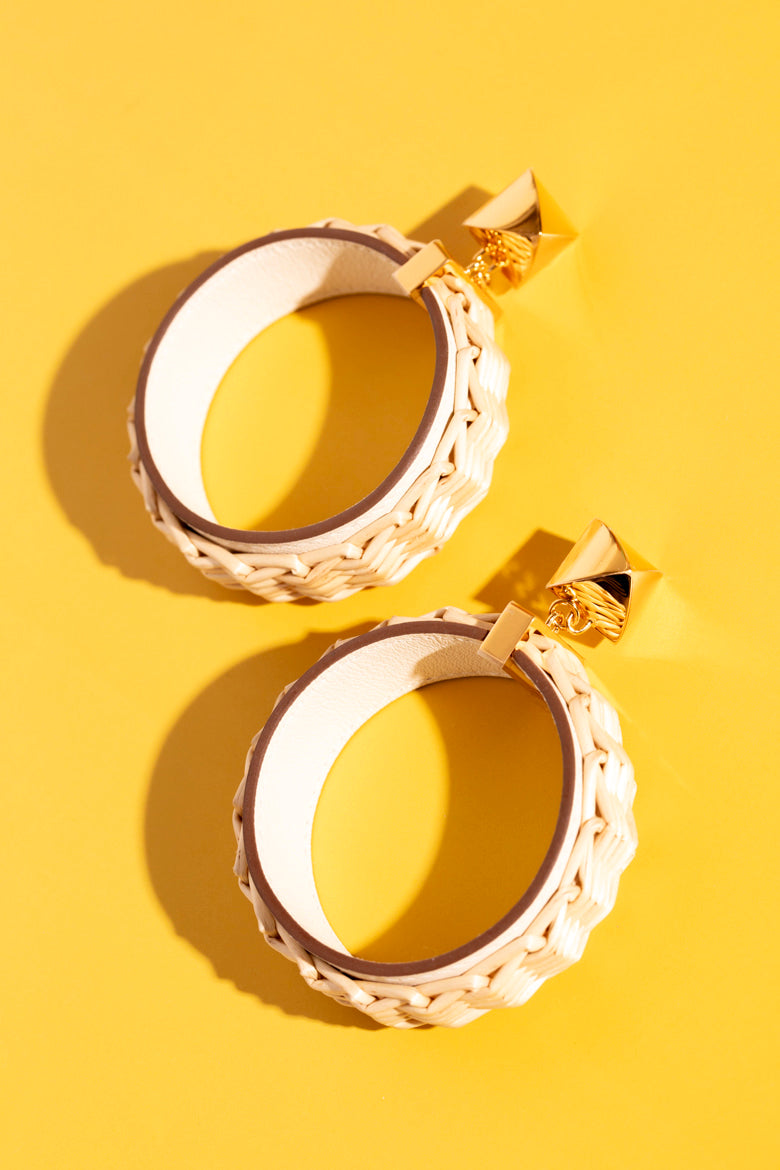 HERMES Raffia Medor Picnic Hoop Earrings