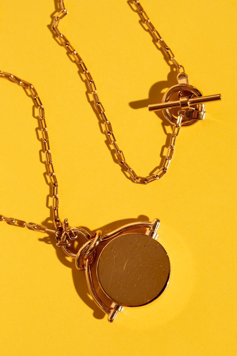 CELINE Brass Spinner Pendant Chain Necklace