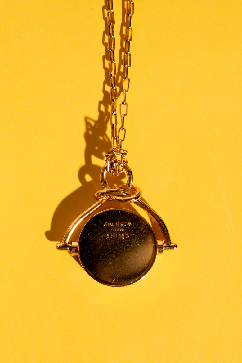 CELINE Brass Spinner Pendant Chain Necklace