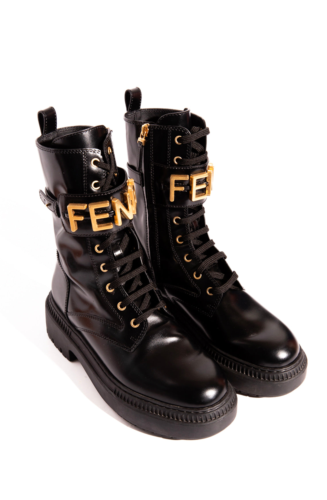 FENDI Black Logo Combat Boots (Sz. 40)