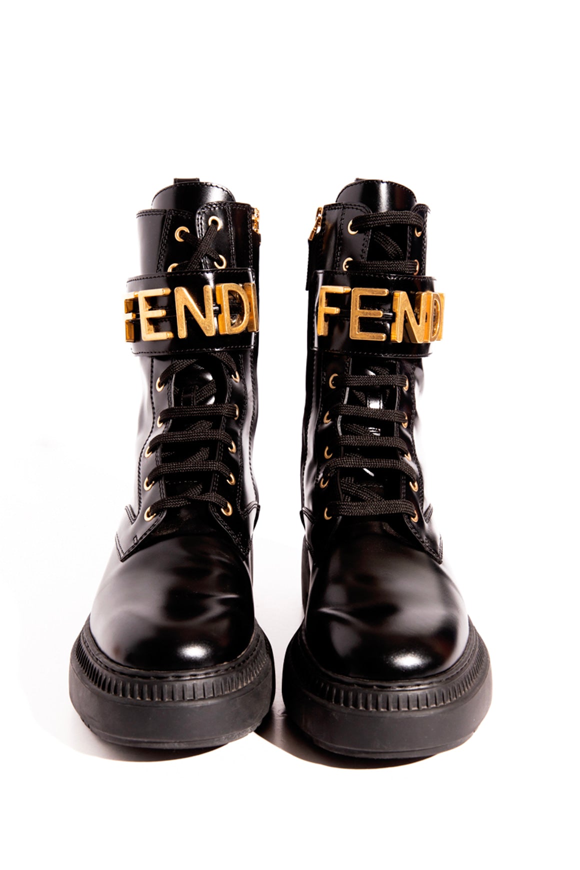 FENDI Black Logo Combat Boots (Sz. 40)