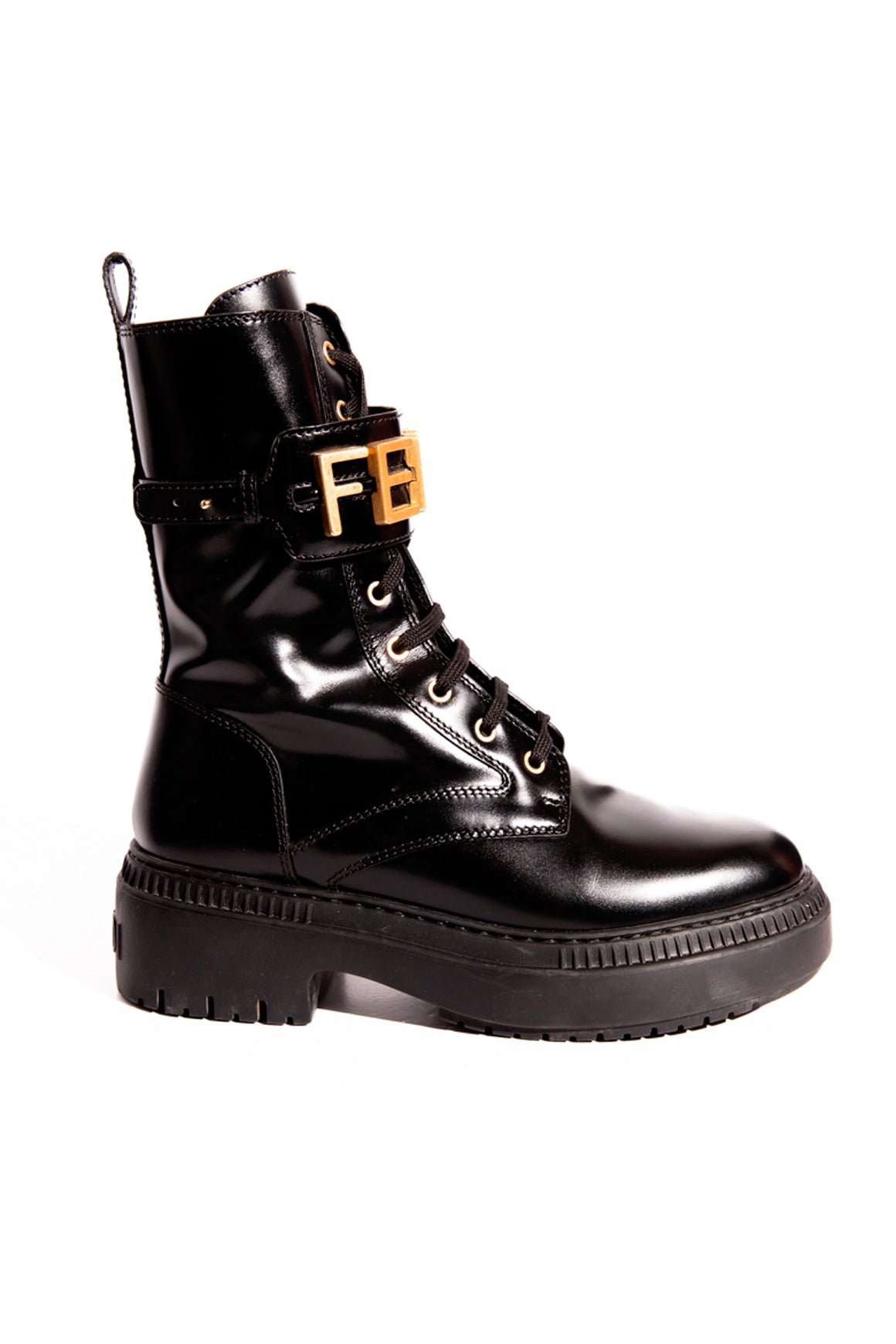 FENDI Black Logo Combat Boots (Sz. 40)