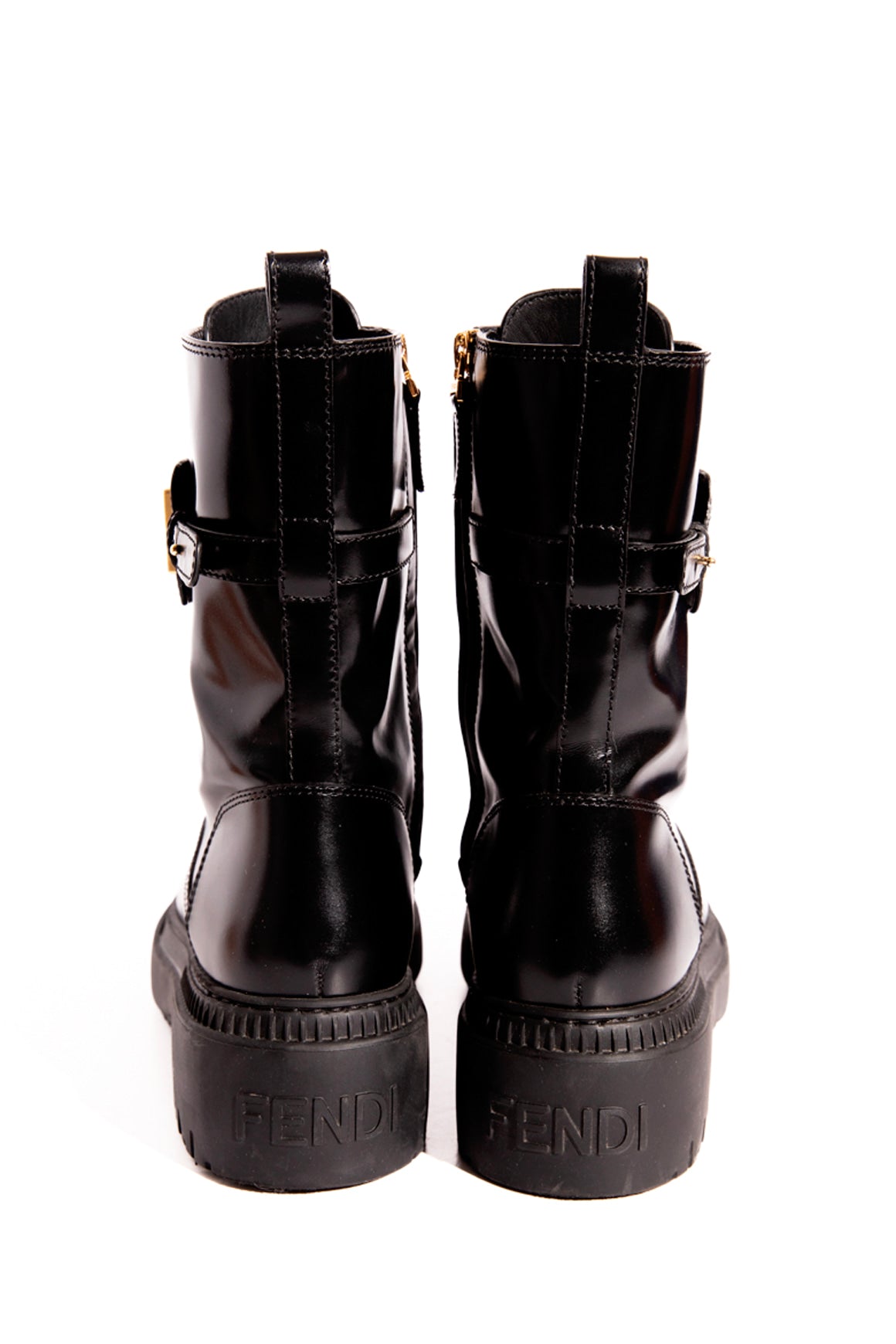 FENDI Black Logo Combat Boots (Sz. 40)