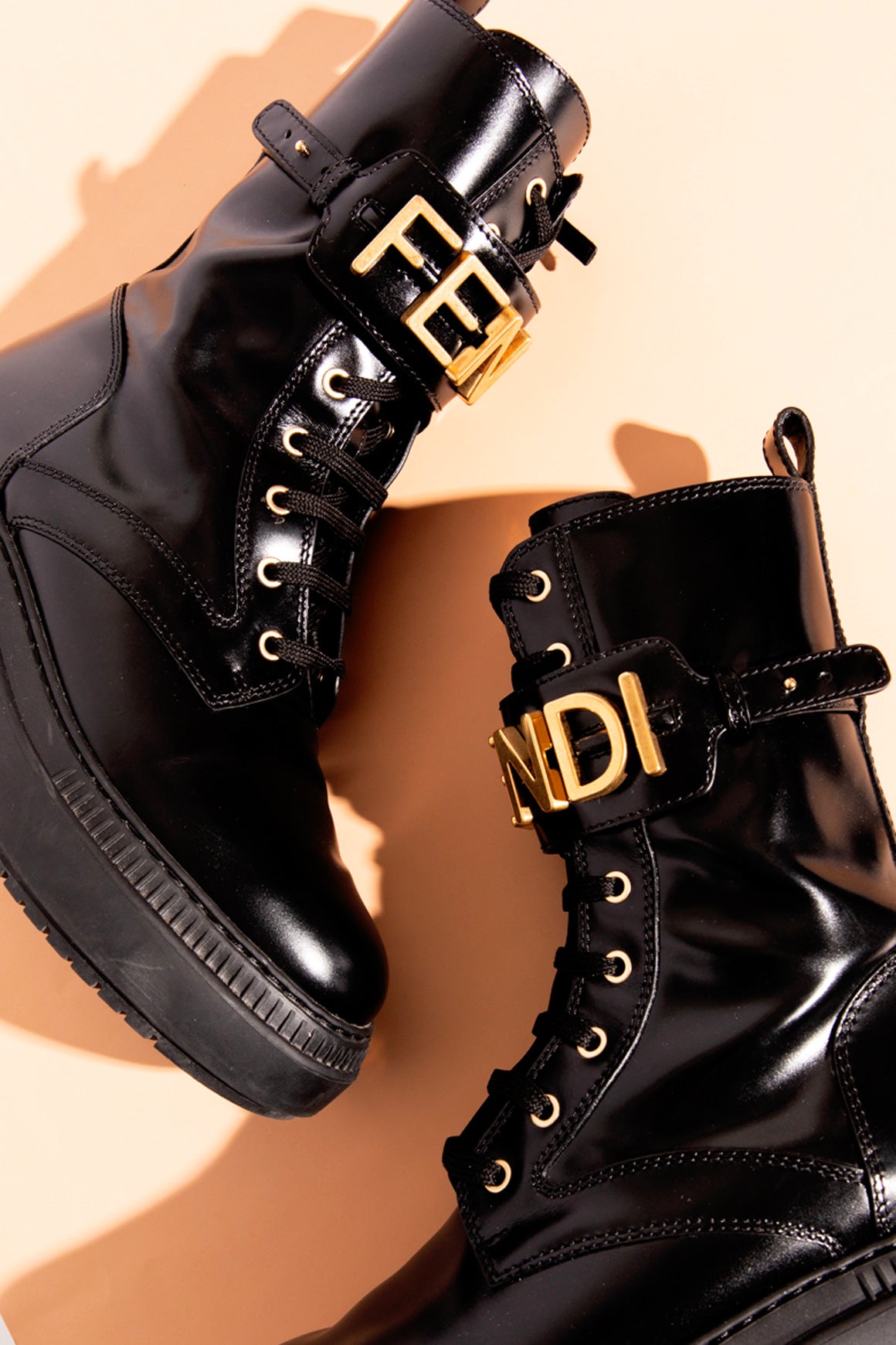 FENDI Black Logo Combat Boots (Sz. 40)