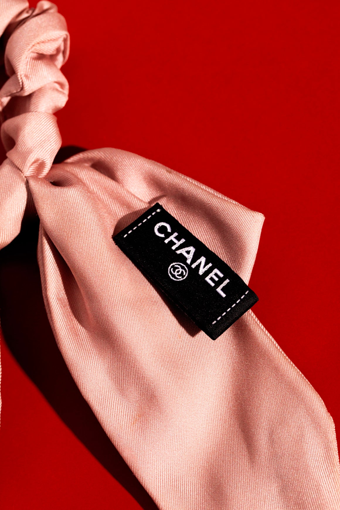 CHANEL Pink Silk Bow Scrunchie