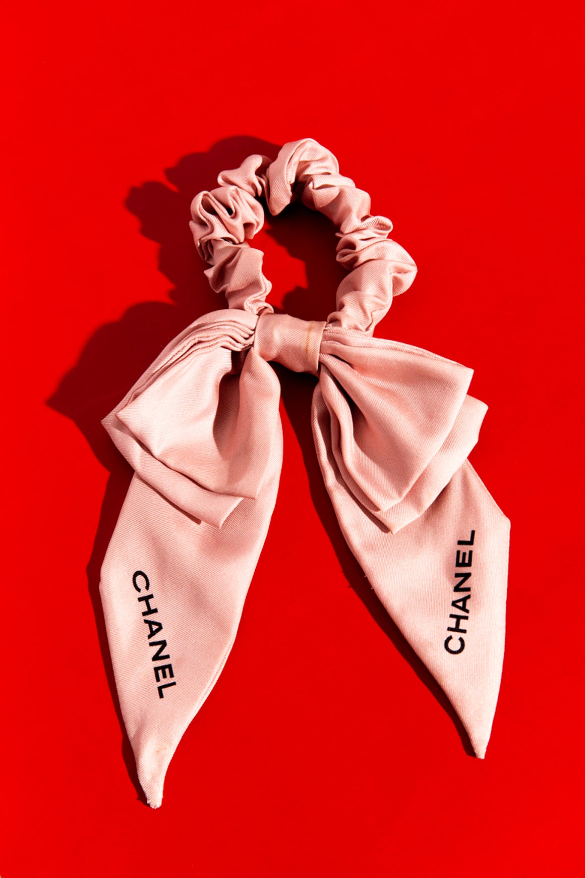 CHANEL Pink Silk Bow Scrunchie