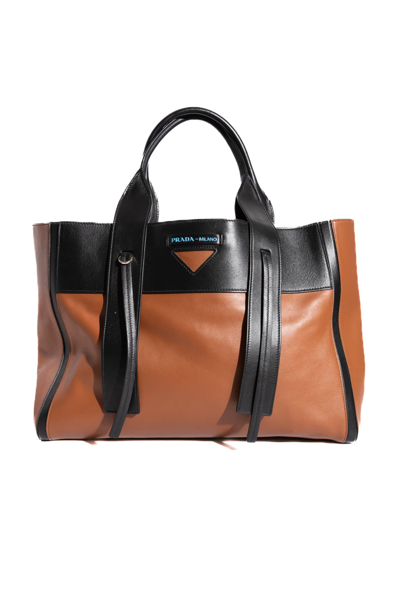 PRADA Brown & Black Leather Grace Lux Ouverture Bag