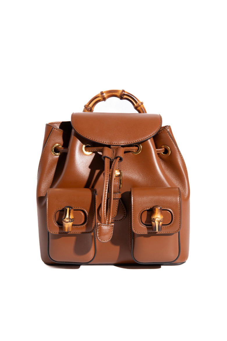 GUCCI Brown Bamboo Calfskin Backpack