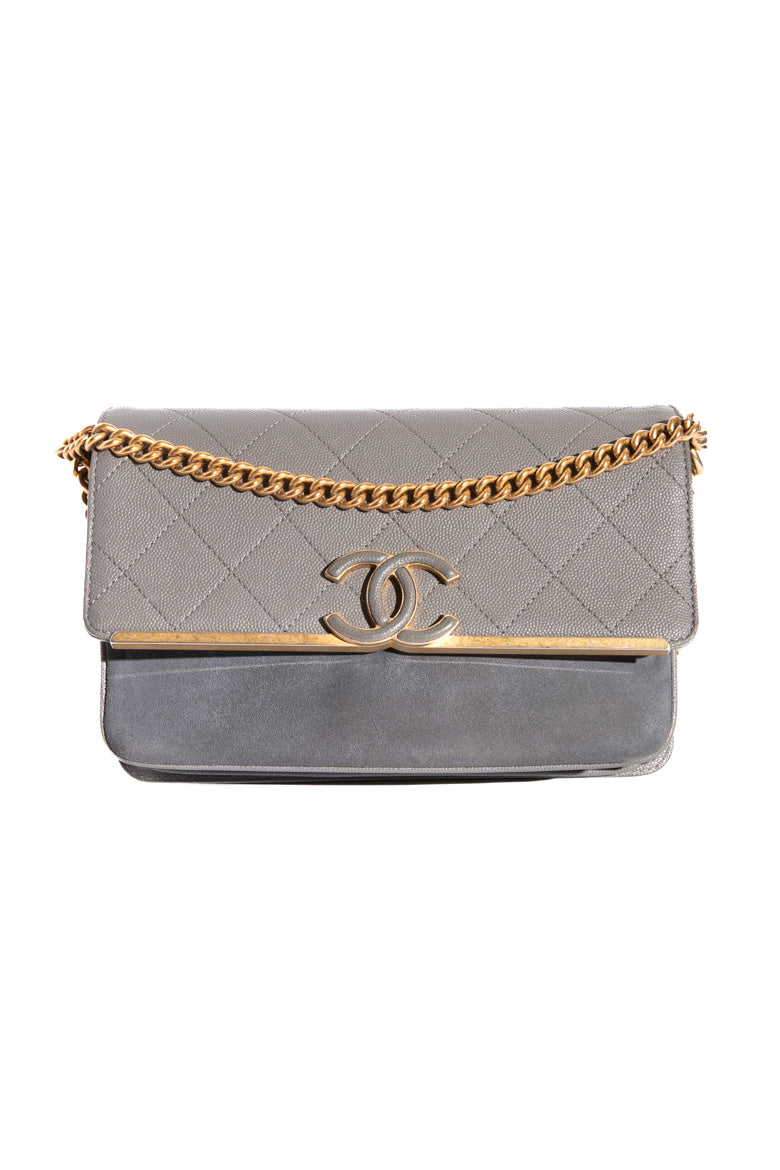 CHANEL Grey Lady Coco Flap Suede Caviar Crossbody