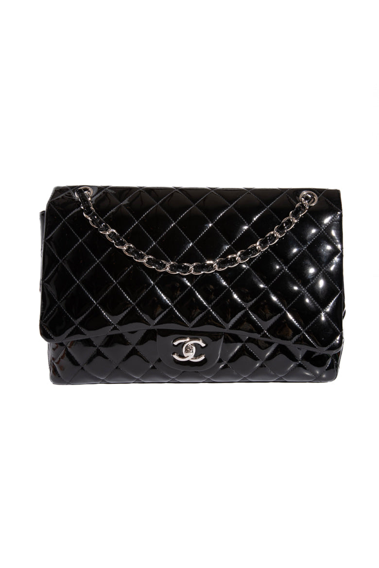 CHANEL '10 Black Patent Maxi Single Flap Bag