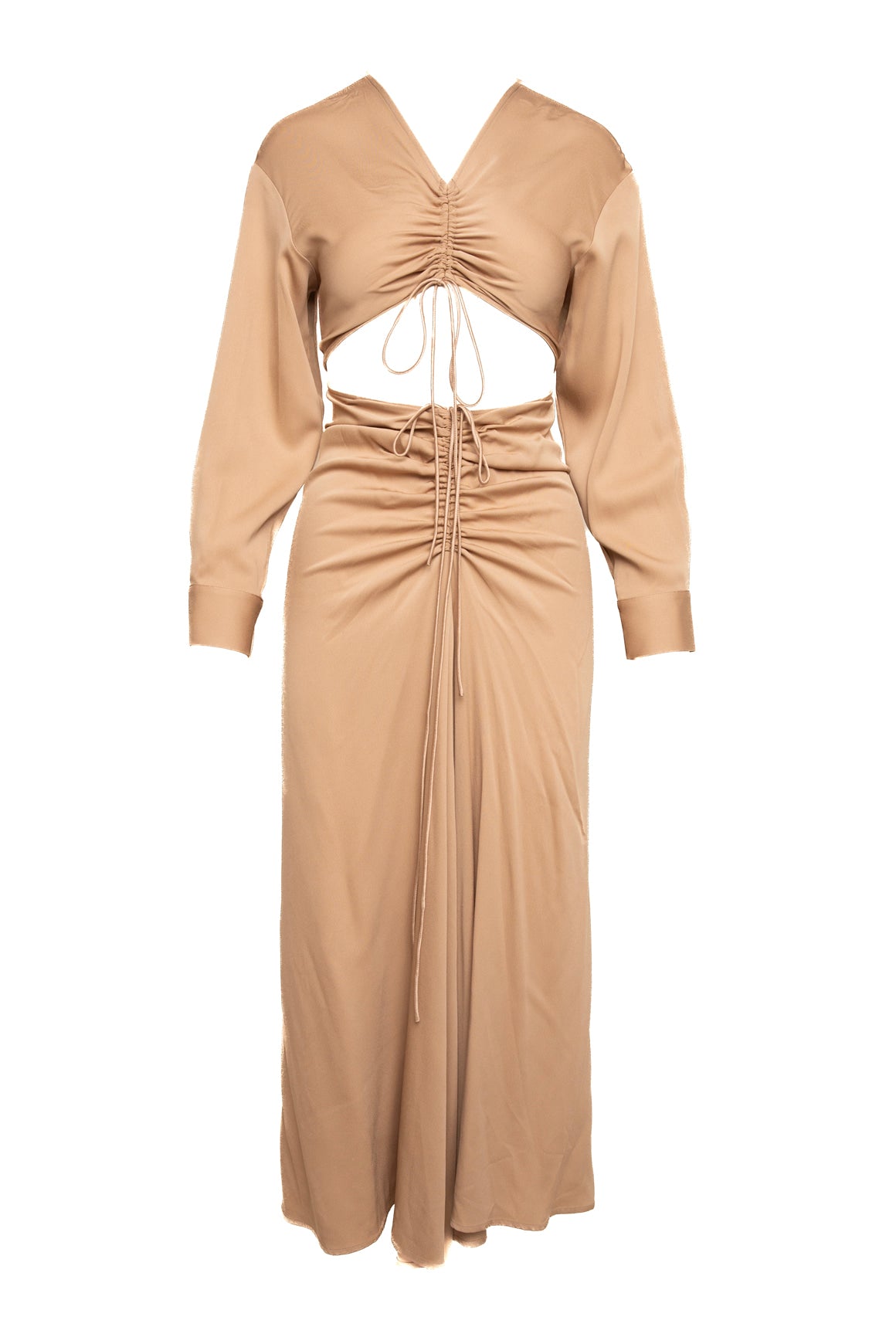 CHRISTOPHER ESBER Tan Satin Cut Out Maxi Dress (Sz. 4)