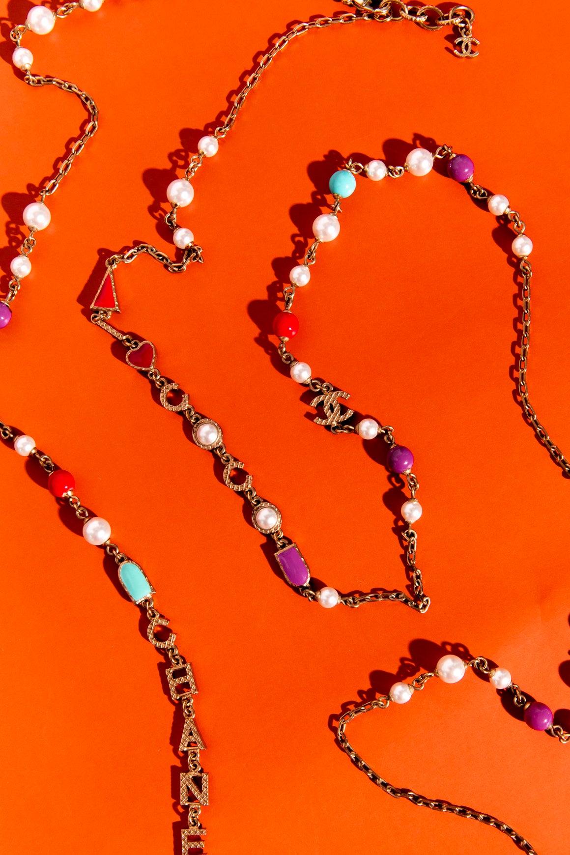 2017 CHANEL Gold Pearl Multi Color Stone Long Necklace