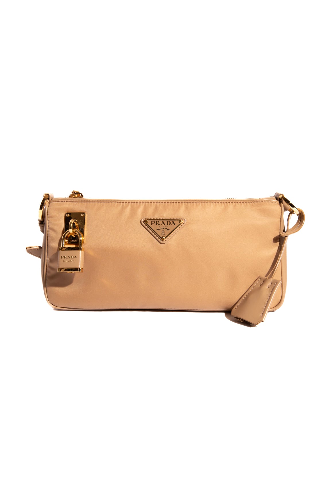 PRADA Tan Re-Nylon Padlock Shoulder Bag