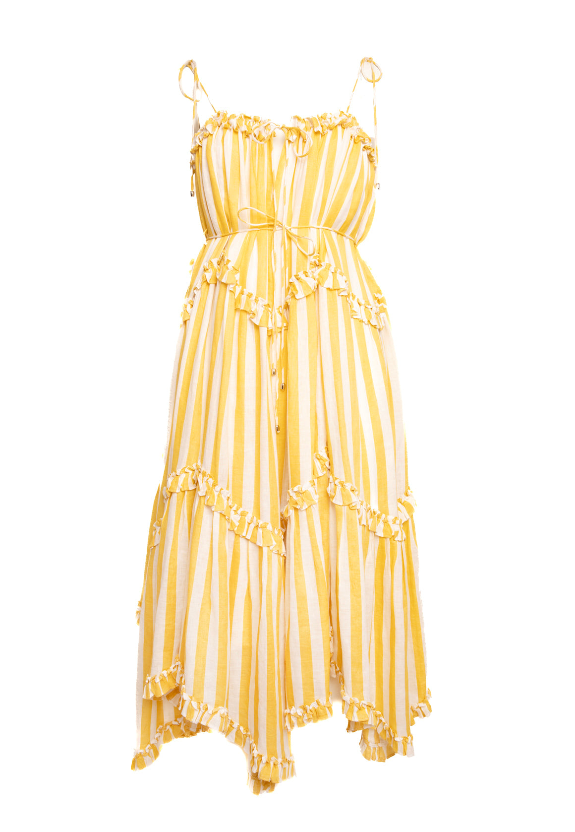 ZIMMERMAN Striped Ruffle Detail Midi Dress (Sz. 2)