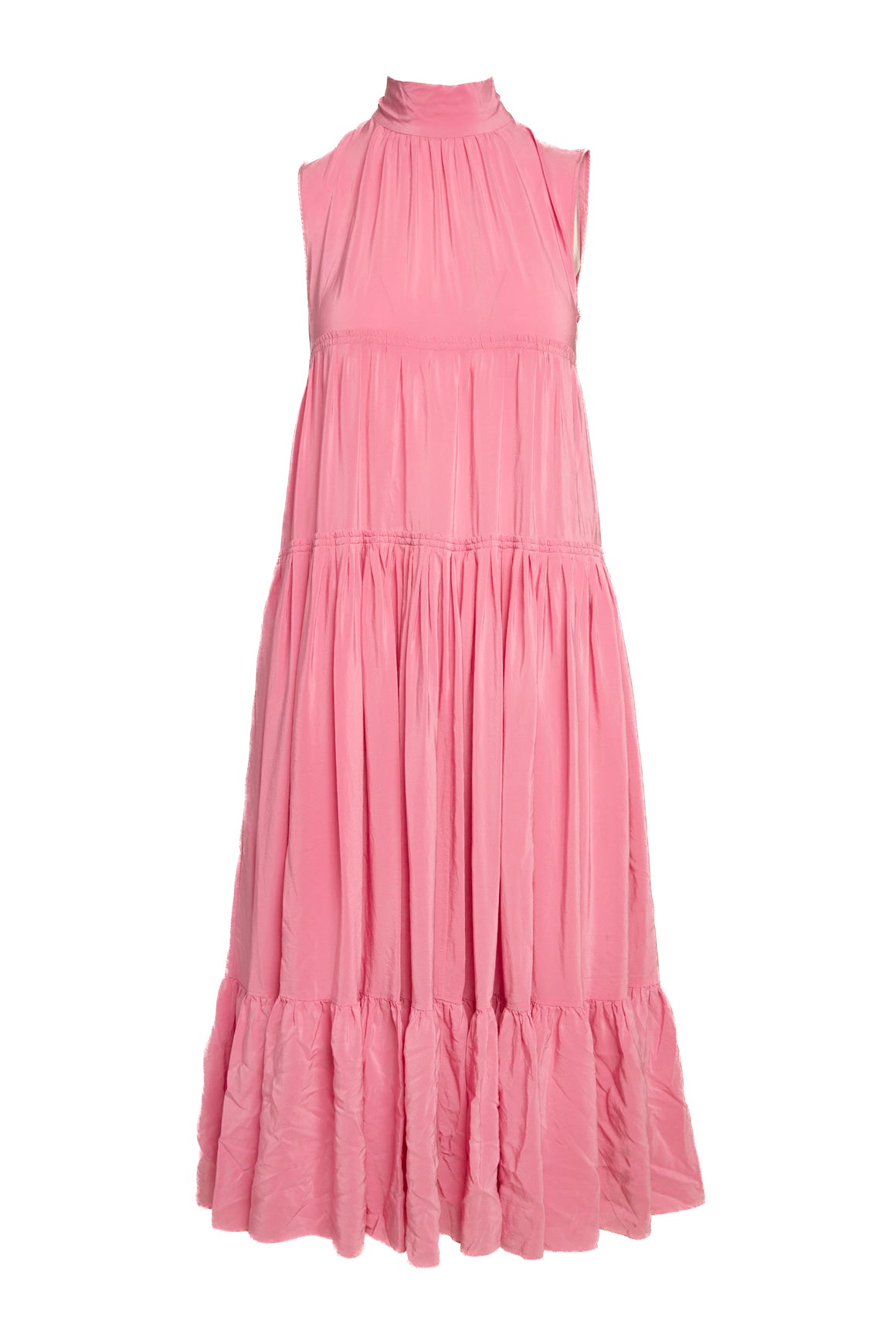 ROCHAS Pink Silk Mock Neck Tiered Maxi Dress (Sz.4)