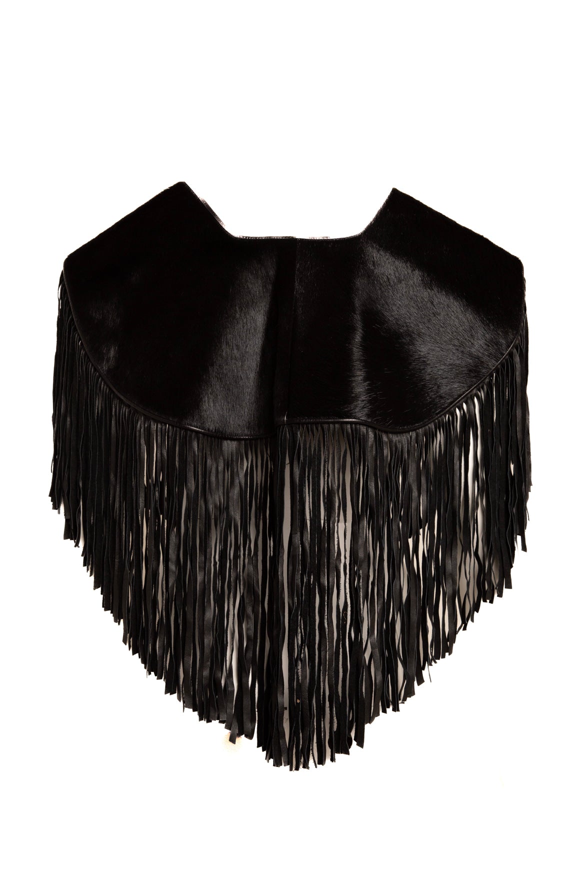 MANDANA Black Ponyhair Fringe Bolero (Sz. OS)