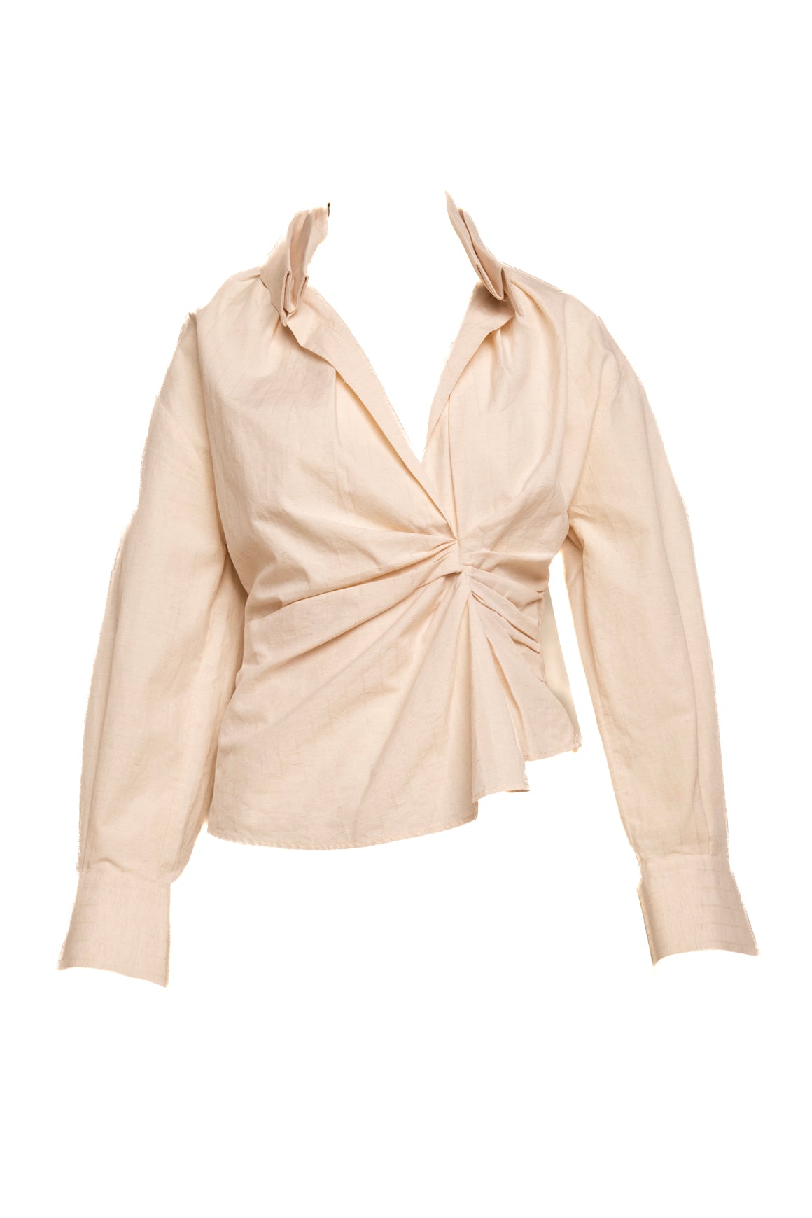 JACQUEMUS Cream Ruched Wide Long Sleeve Blouse (Sz. 4)