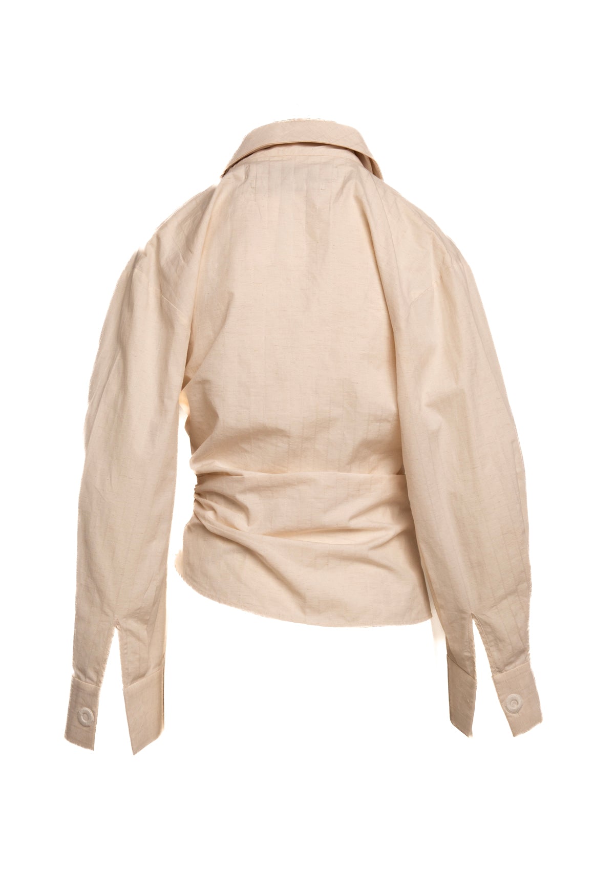 JACQUEMUS Cream Ruched Wide Long Sleeve Blouse (Sz. 4)