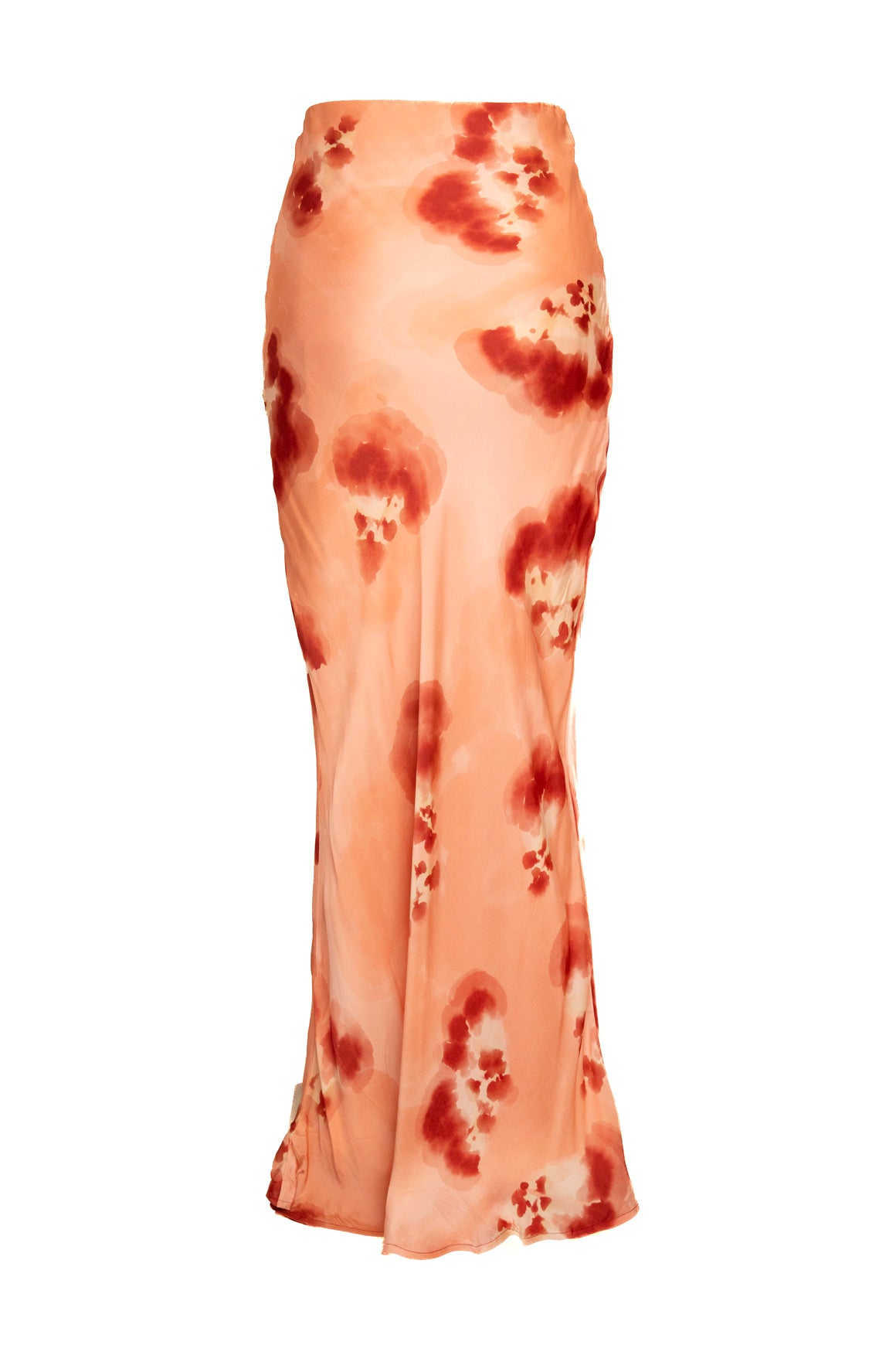 MARIACHER Peach Watercolor Print Satin Top + Maxi Skirt Set (Sz. M)