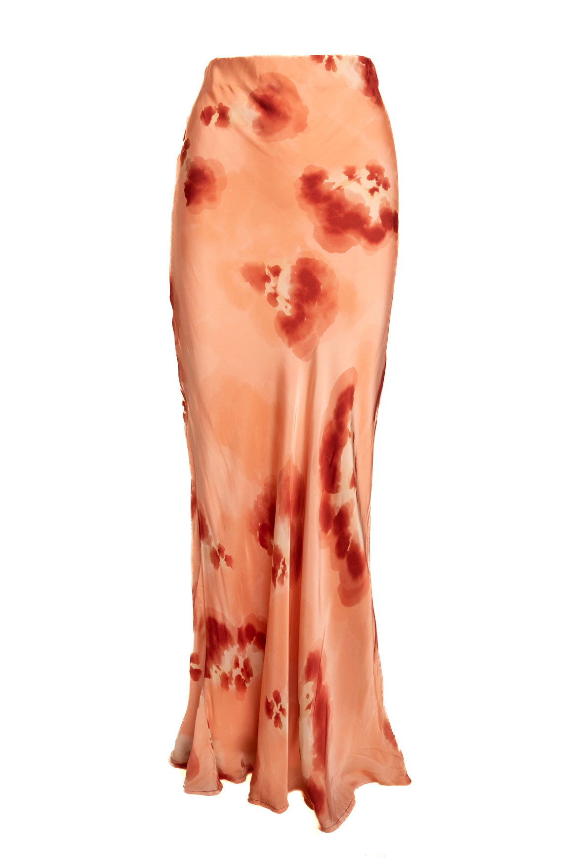 MARIACHER Peach Watercolor Print Satin Top + Maxi Skirt Set (Sz. M)