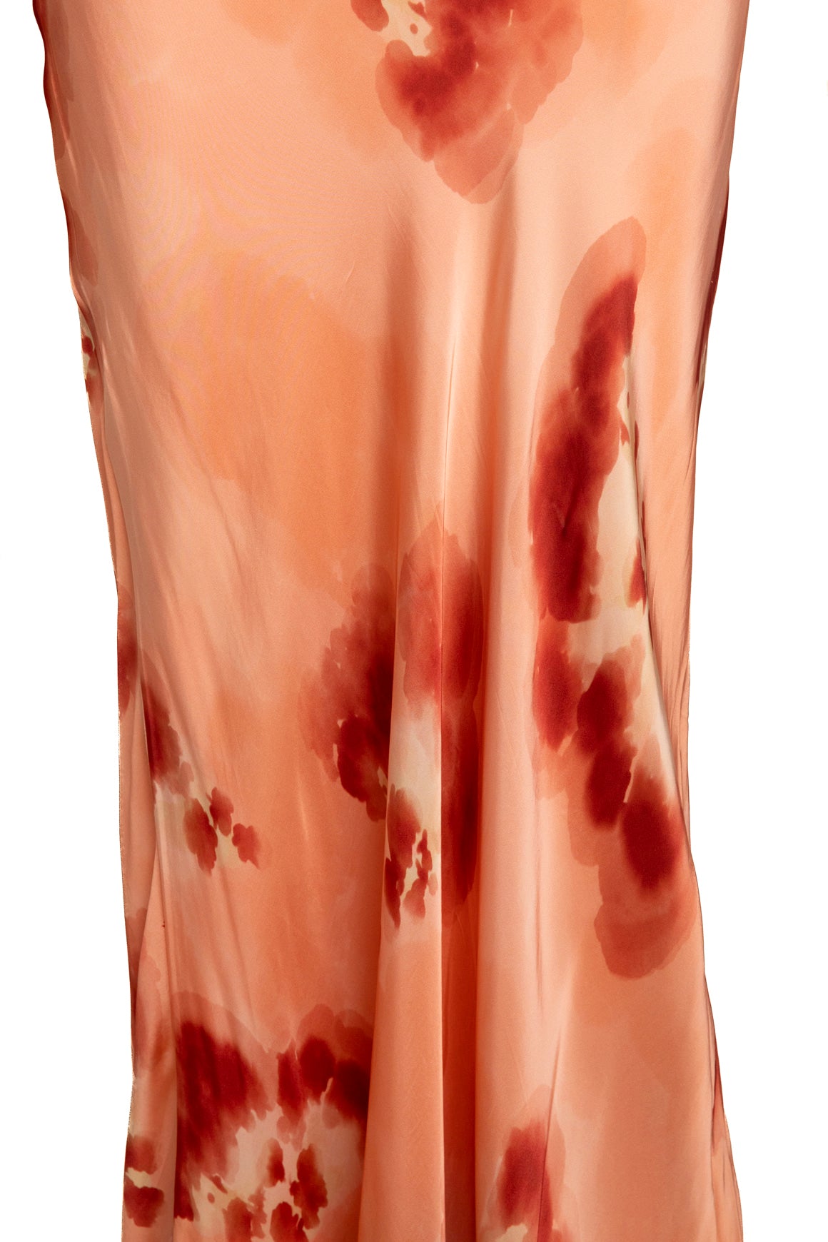 MARIACHER Peach Watercolor Print Satin Top + Maxi Skirt Set (Sz. M)