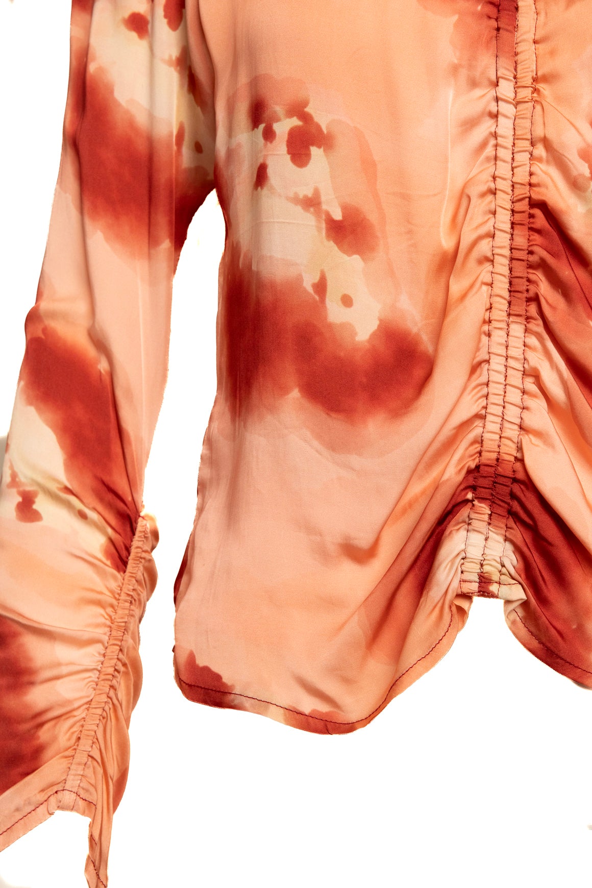 MARIACHER Peach Watercolor Print Satin Top + Maxi Skirt Set (Sz. M)