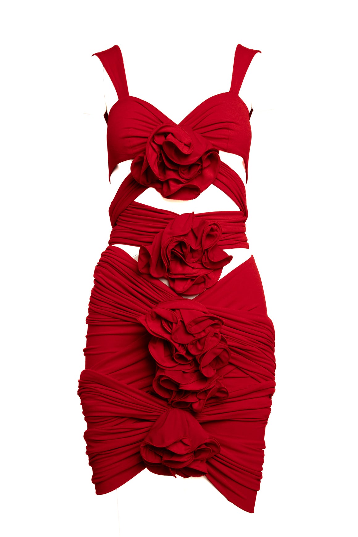 MAGDA BUTRYM Red 3D Rose Cut Out Maxi Dress (Sz. 4)