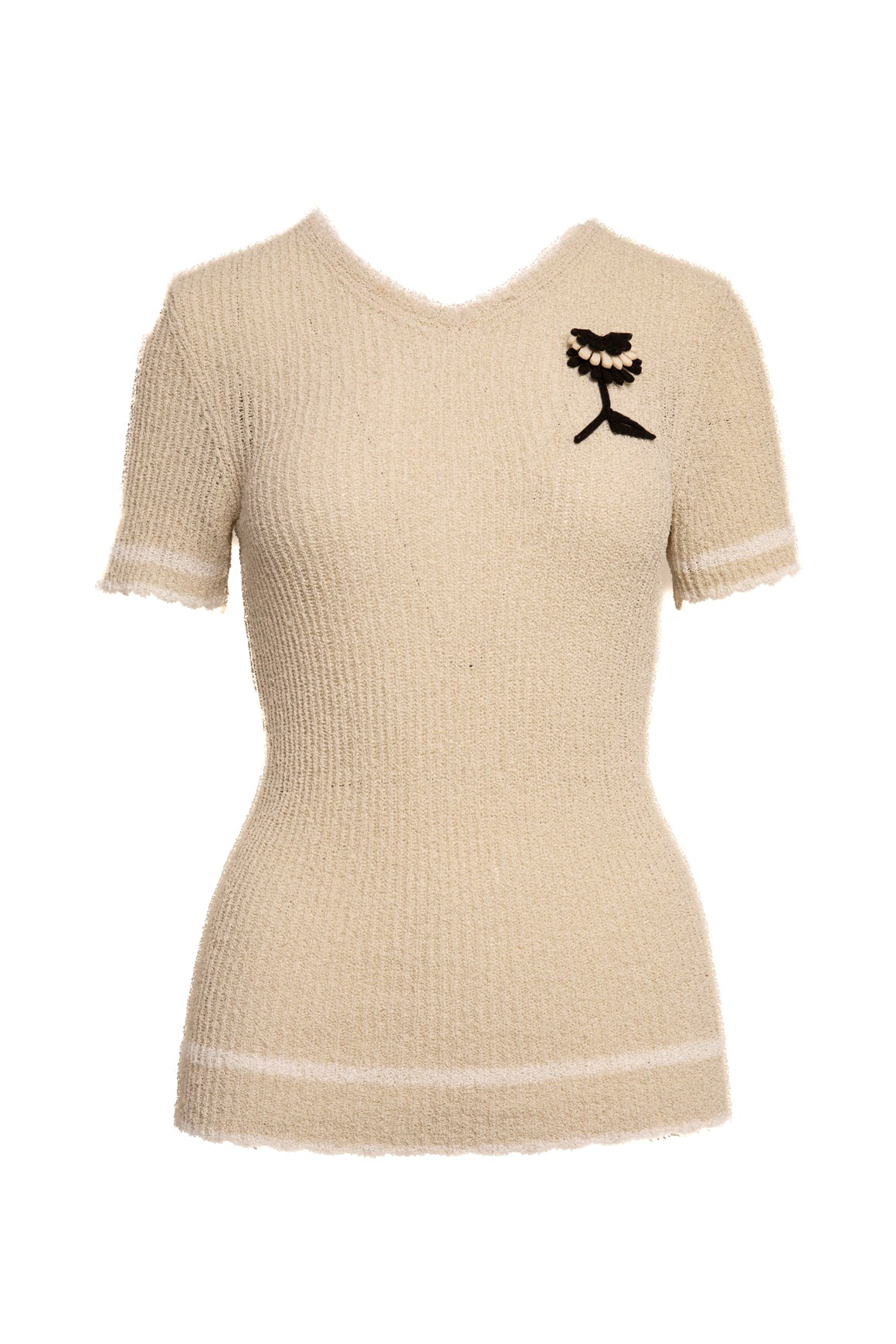 MAISON MARGIELA Cream Knit Floral Applique Tee (Sz. S)