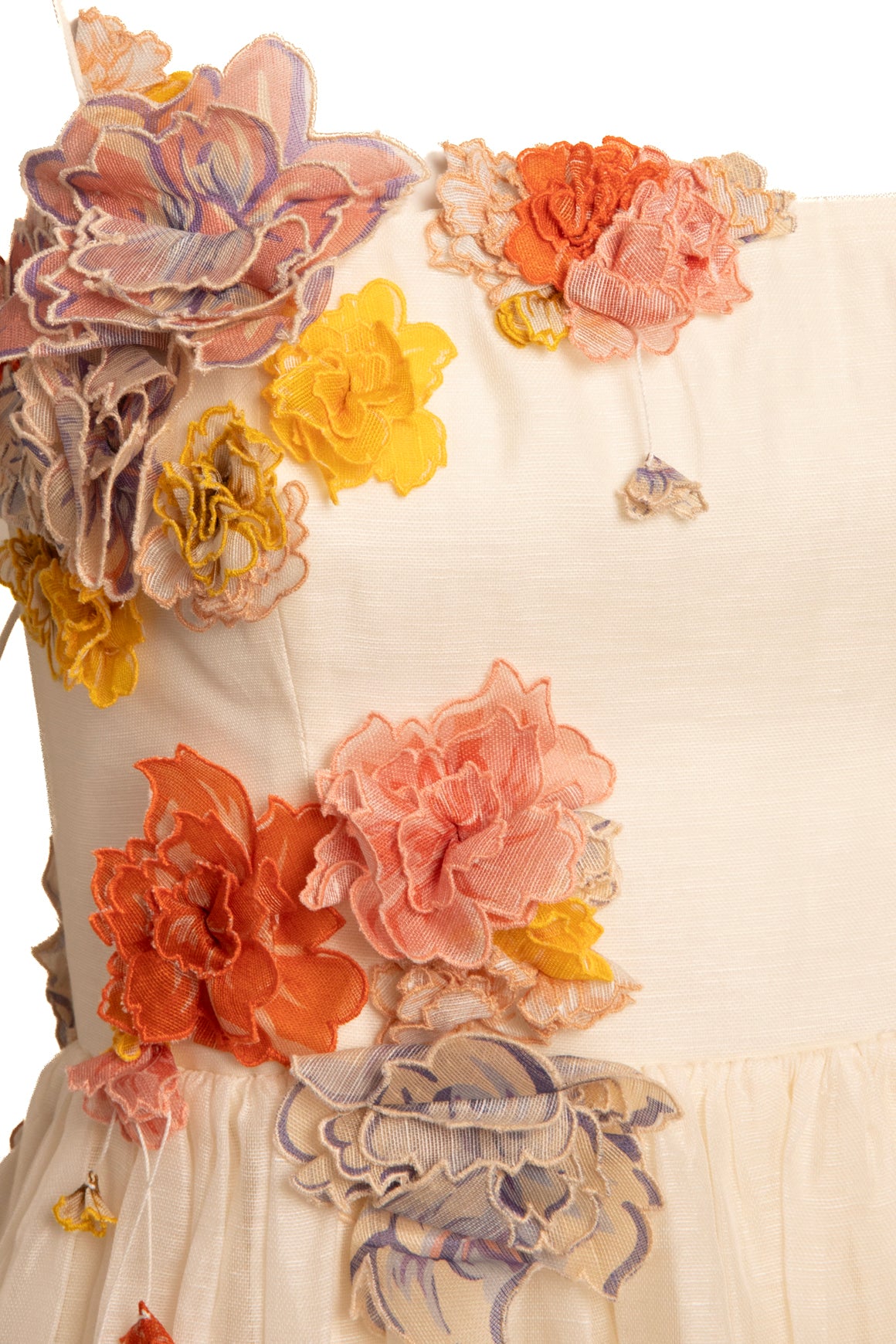 ZIMMERMAN Linen Floral Applique Midi Dress (Sz. 2/M)