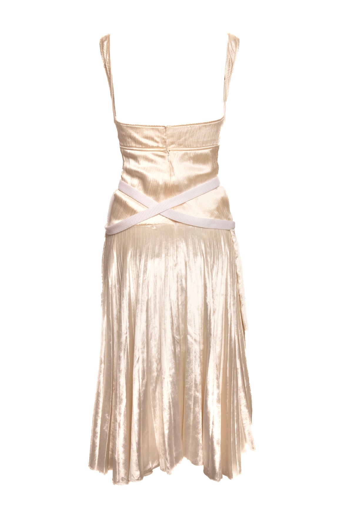 VICTORIA BECKHAM Cream Silk & Velvet Drop Waist Midi Dress (Sz. 8)