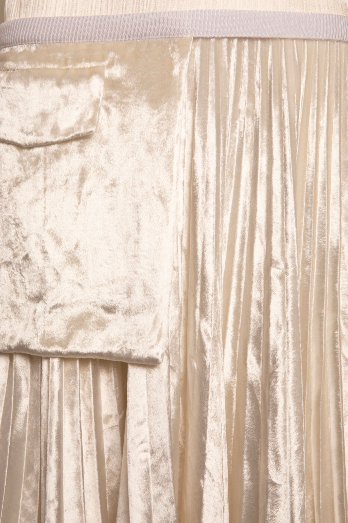VICTORIA BECKHAM Cream Silk & Velvet Drop Waist Midi Dress (Sz. 8)
