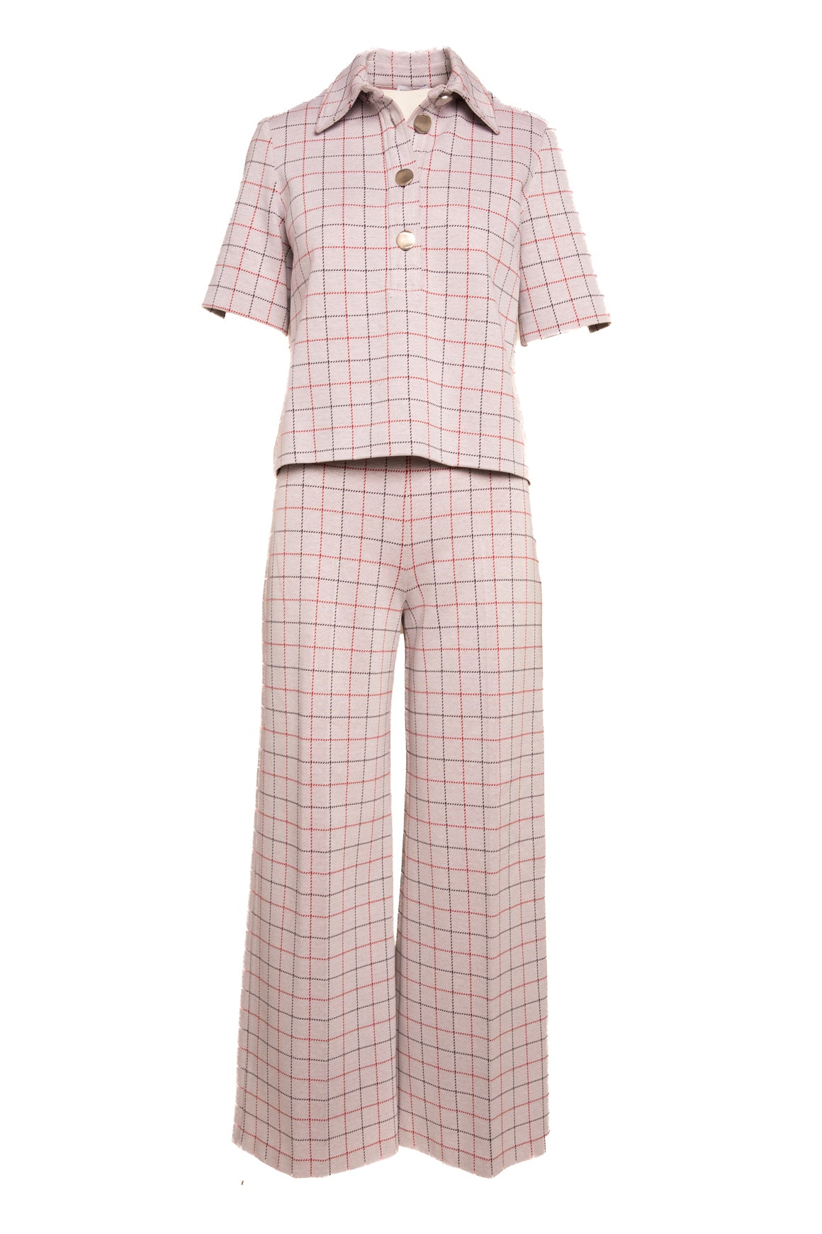 ROSETTA GETTY Grey Grid Print Knit Top & Pants Set (Sz. XS/S)