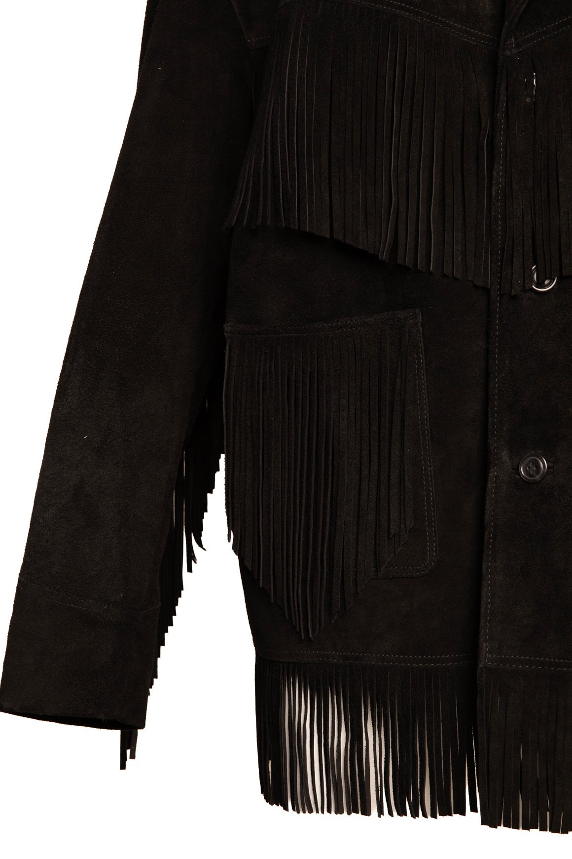 POLO RALPH LAUREN Black Suede Fringe Longline Jacket (Sz. XL)