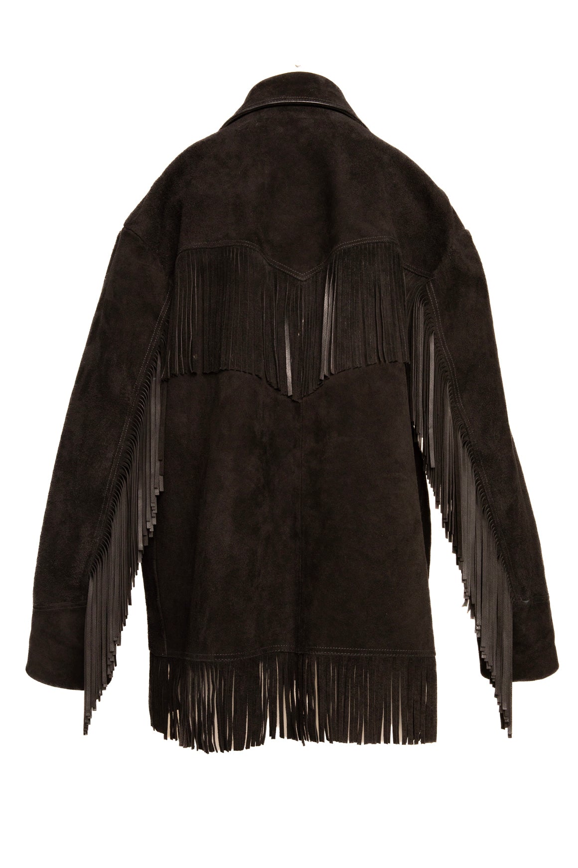 POLO RALPH LAUREN Black Suede Fringe Longline Jacket (Sz. XL)