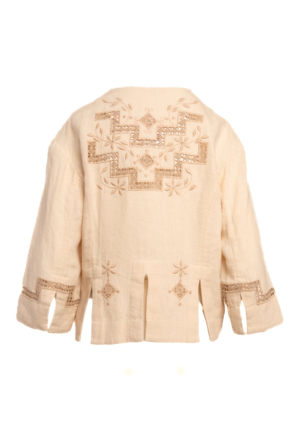 BODE Oat Crochet Detail Linen Wide Sleeve Jacket (Sz. L)