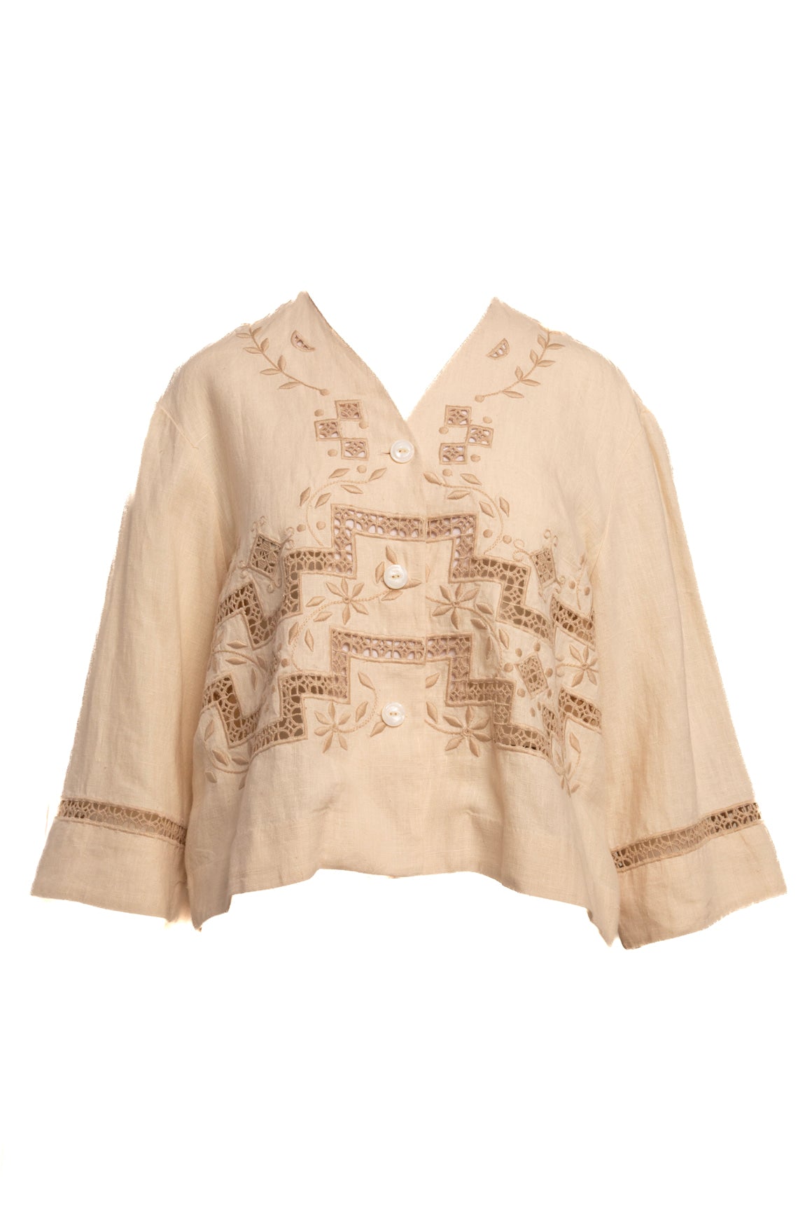 BODE Oat Crochet Detail Linen Wide Sleeve Jacket (Sz. L)